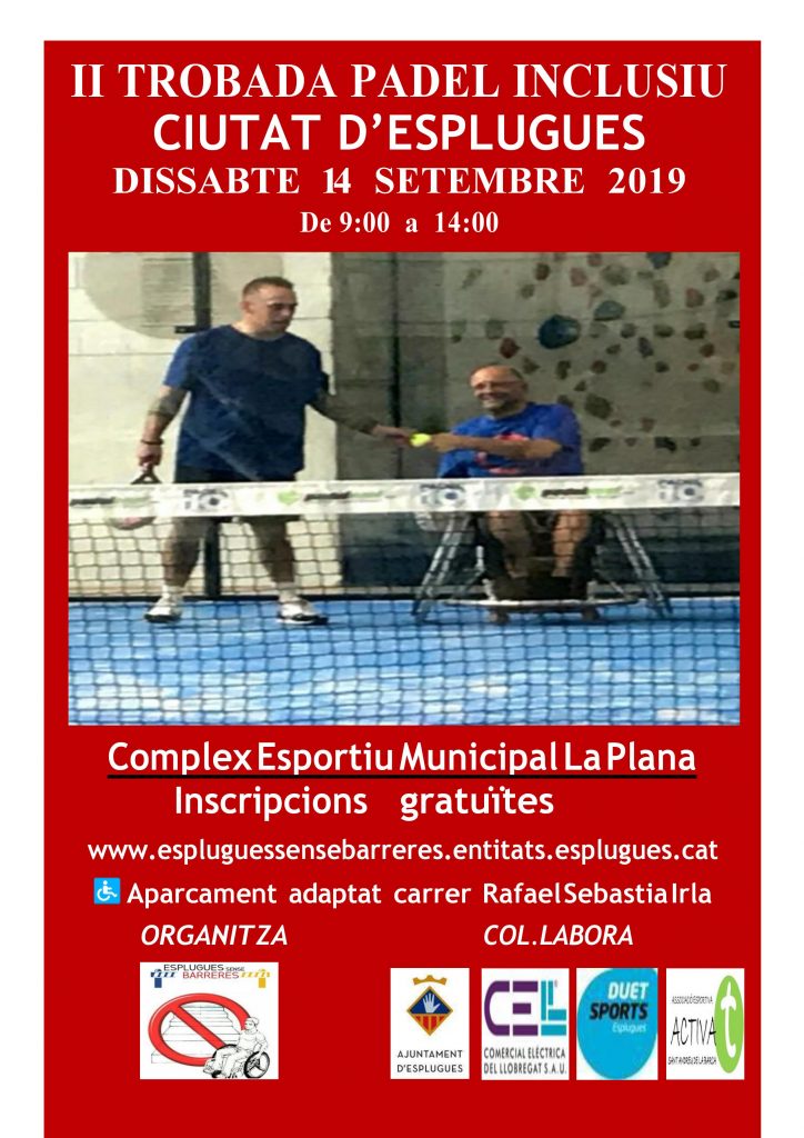 cartel del segundo torneo de pádel inclusivo Ciudad de Esplugues organizado por la asociacion